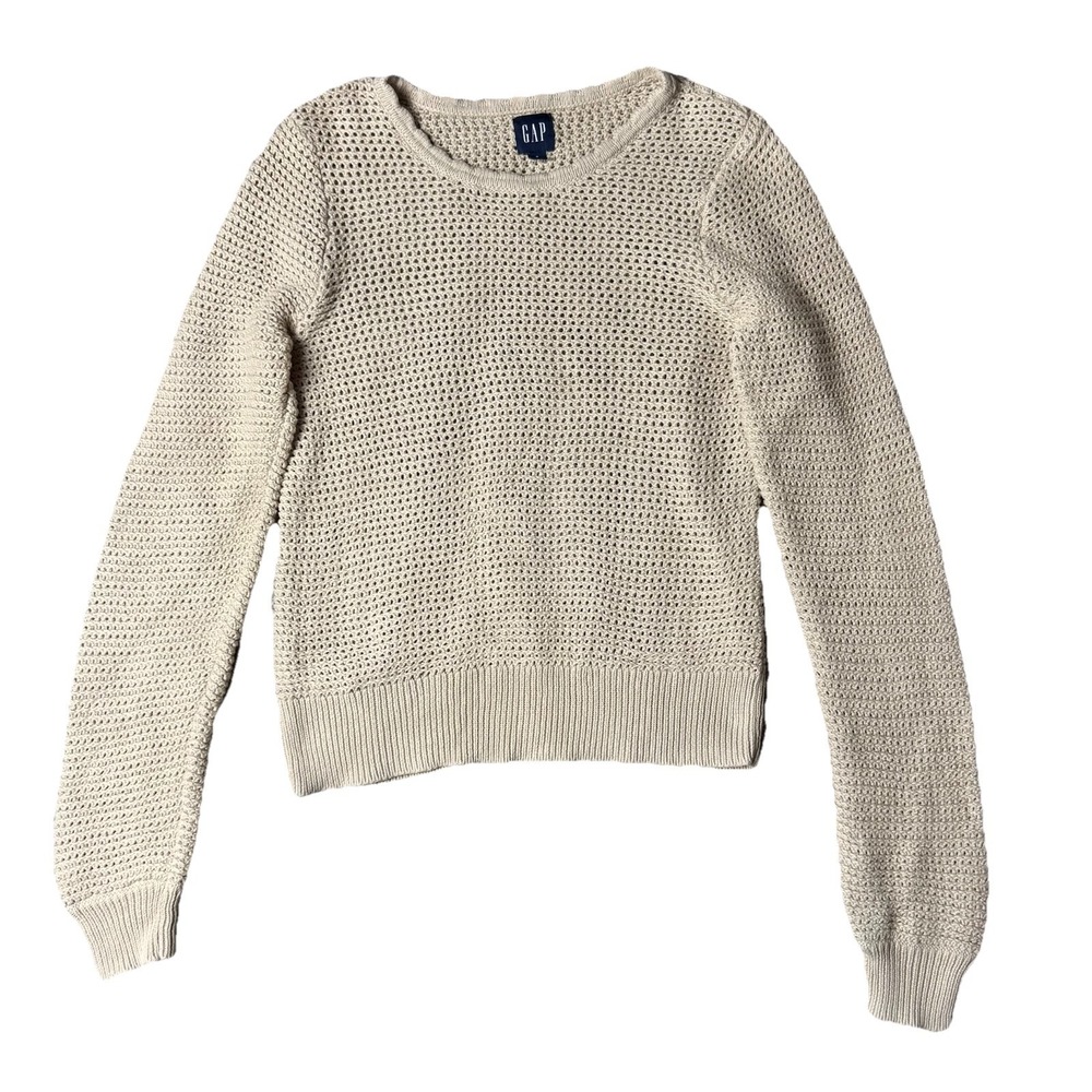 Vintage Y2K Gap Open Knit Sweater Womens Small Oatmeal Fisherman Classic Neutral